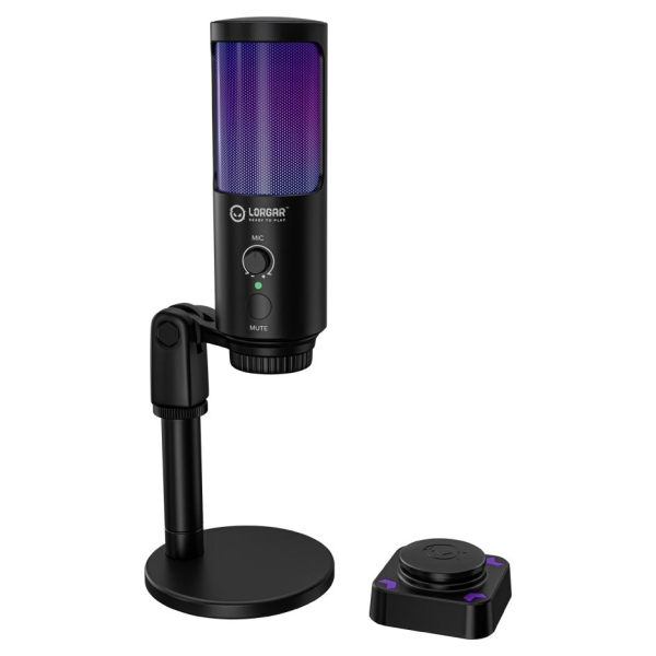 Lorgar SMP40, RGB Microphone with external mute button and metal stand, Black