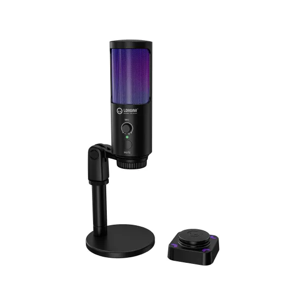 Lorgar SMP40, RGB Microphone with external mute button and metal stand, Black
