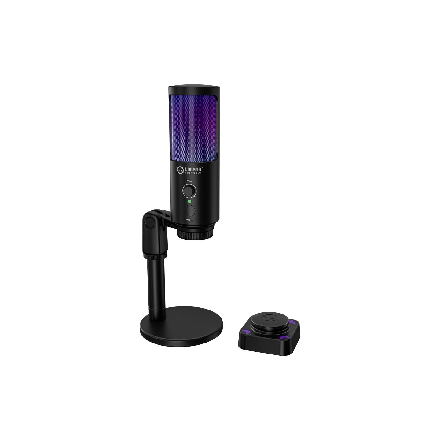 Lorgar SMP40, RGB Microphone with external mute button and metal stand, Black