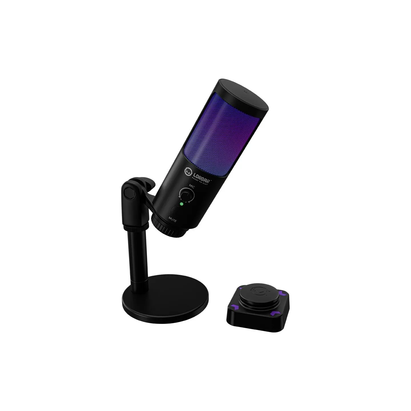 Lorgar SMP40, RGB Microphone with external mute button and metal stand, Black
