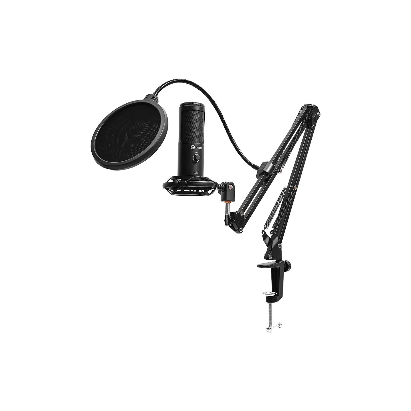 Lorgar Voicer 931, Gaming Microphone, Black, USB condenser microphone with boom arm stand, pop filter, tripod stand. including 1
