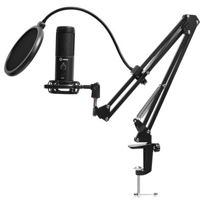 Lorgar Voicer 931, Gaming Microphone, Black, USB condenser microphone with boom arm stand, pop filter, tripod stand. including 1