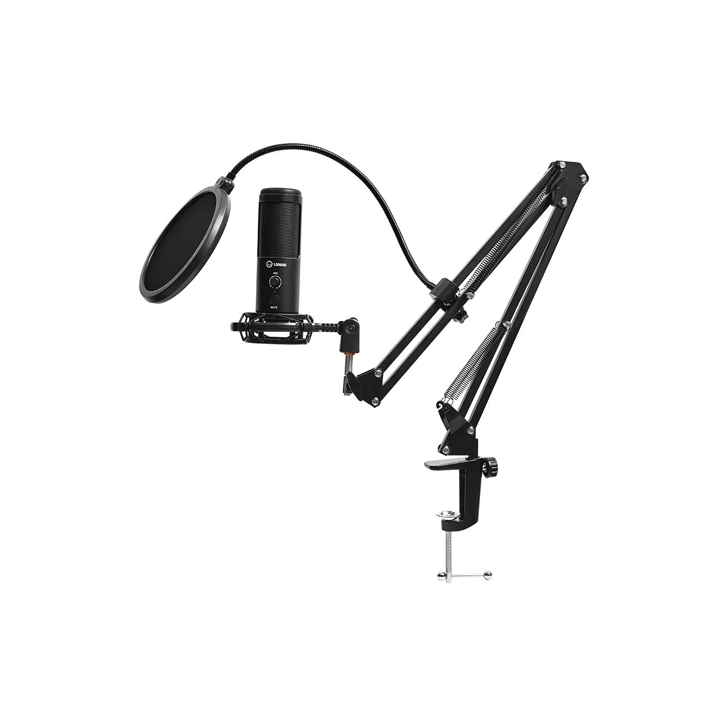 Lorgar Voicer 931, Gaming Microphone, Black, USB condenser microphone with boom arm stand, pop filter, tripod stand. including 1