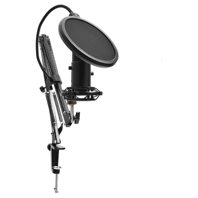 Lorgar Voicer 931, Gaming Microphone, Black, USB condenser microphone with boom arm stand, pop filter, tripod stand. including 1
