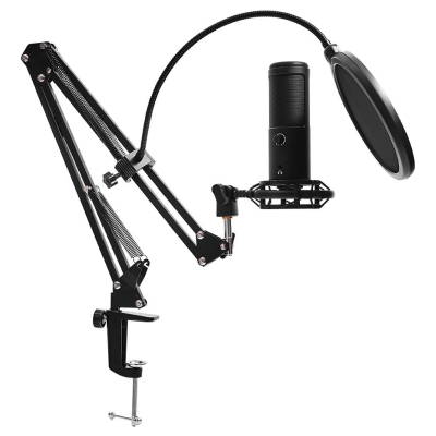 Lorgar Voicer 931, Gaming Microphone, Black, USB condenser microphone with boom arm stand, pop filter, tripod stand. including 1
