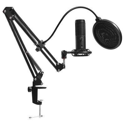 Lorgar Voicer 931, Gaming Microphone, Black, USB condenser microphone with boom arm stand, pop filter, tripod stand. including 1