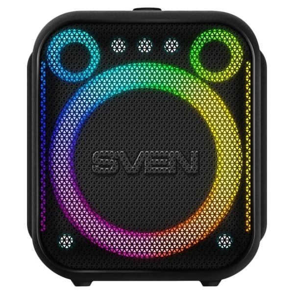 Sven PS-880, black, power output 110W (RMS), TWS, Bluetooth, FM, USB, microSD, LED-display, lithium battery