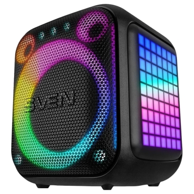 Sven PS-880, black, power output 110W (RMS), TWS, Bluetooth, FM, USB, microSD, LED-display, lithium battery