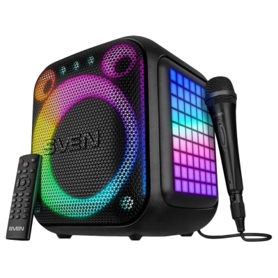 Sven PS-880, black, power output 110W (RMS), TWS, Bluetooth, FM, USB, microSD, LED-display, lithium battery