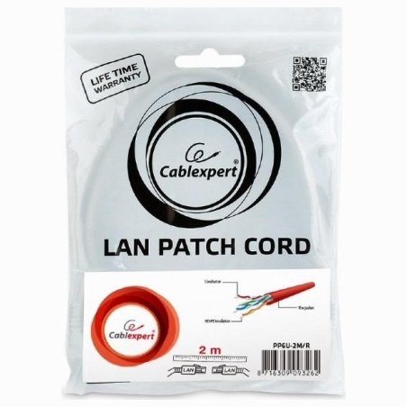 Gembird PATCH CABLE CAT6 UTP 2M/RED PP6U-2M/R GEMBIRD