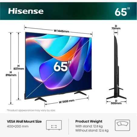 Hisense TV | 65A6S | 65 | Smart TV | VIDAA Smart OS | UHD | Black