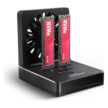 Axagon ADSA-M2C22 USB-C 20Gbps docking station for 2x M.2 NVMe/SATA SSD with disk cloning function without PC