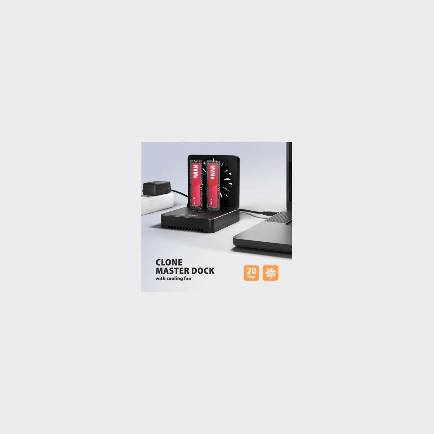 Axagon ADSA-M2C22 USB-C 20Gbps docking station for 2x M.2 NVMe/SATA SSD with disk cloning function without PC