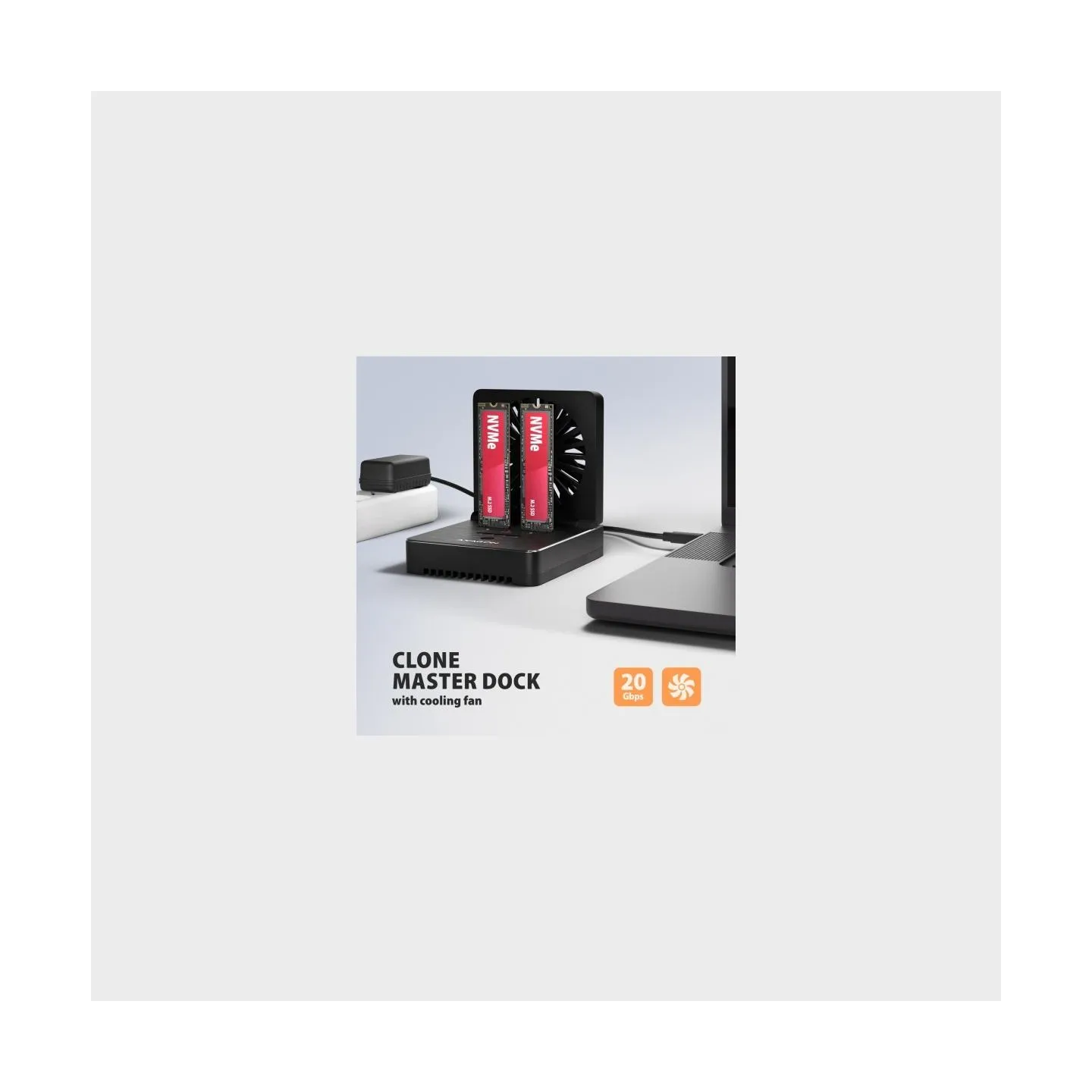Axagon ADSA-M2C22 USB-C 2xNVMe /SATA M.2 20Gbps cooler