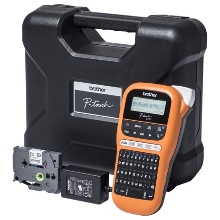 Brother PT-E110VP LABEL THERMO PRINTER PORTABLE + AC ADAPT., CARRY CASE, TAPE
