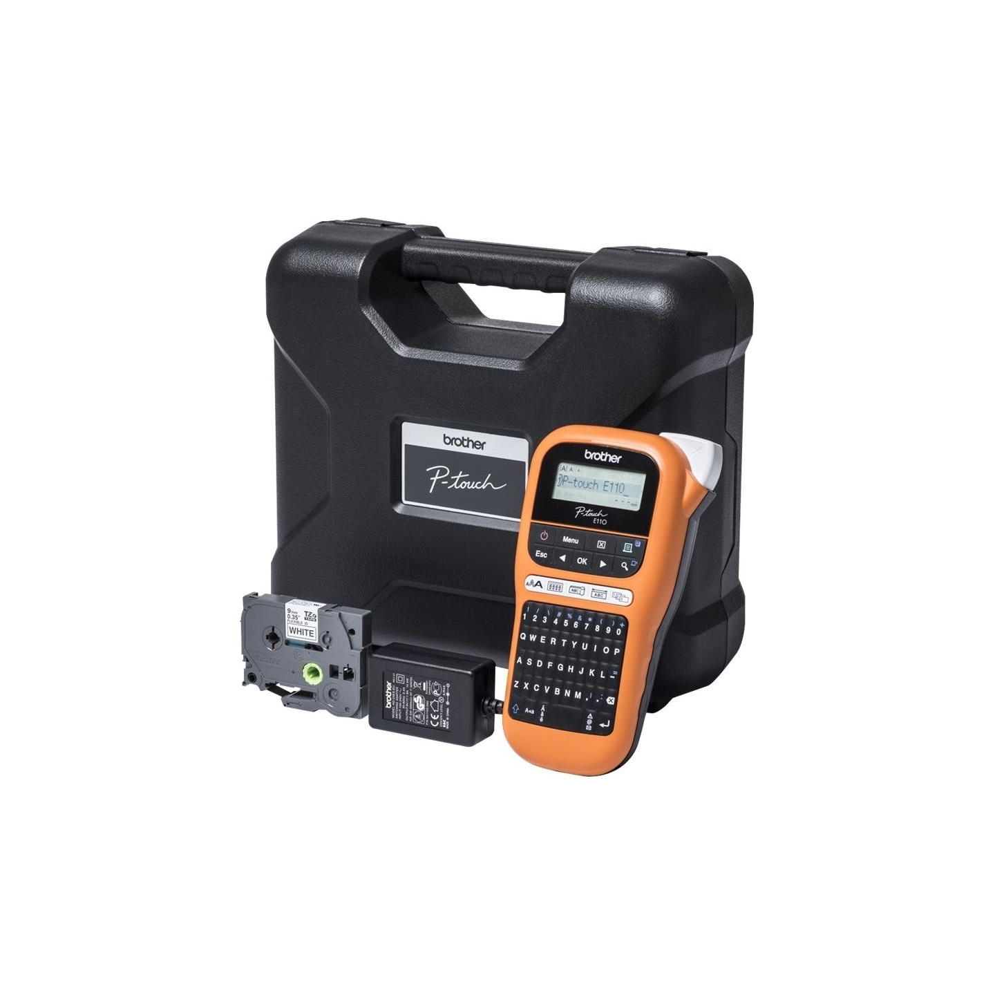 Brother PT-E110VP LABEL THERMO PRINTER PORTABLE + AC ADAPT., CARRY CASE, TAPE