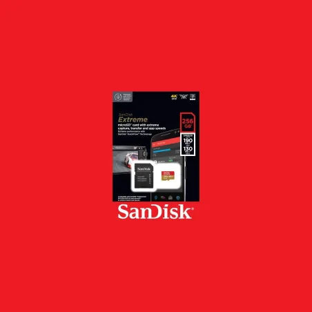 Sandisk Extreme microSDXC 256GB + SD Adapter + 1 year RescuePRO Deluxe up to 190MB/s & 130MB/s Read/Write speeds A2 C10 V30 UHS-