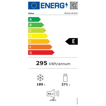 Midea Refrigerator | MDRS619FIE45 | Energy efficiency class Class E | Free standing | Height 177.5 cm | Side by Side | No Frost 