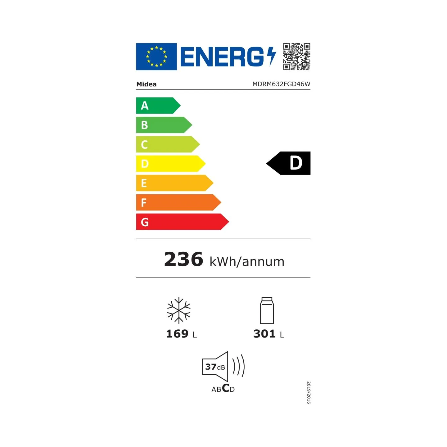 Midea Refrigerator | MDRM632FGD46W | Energy efficiency class Class D | Free standing | Height 177.5 cm | Side by Side | No Frost