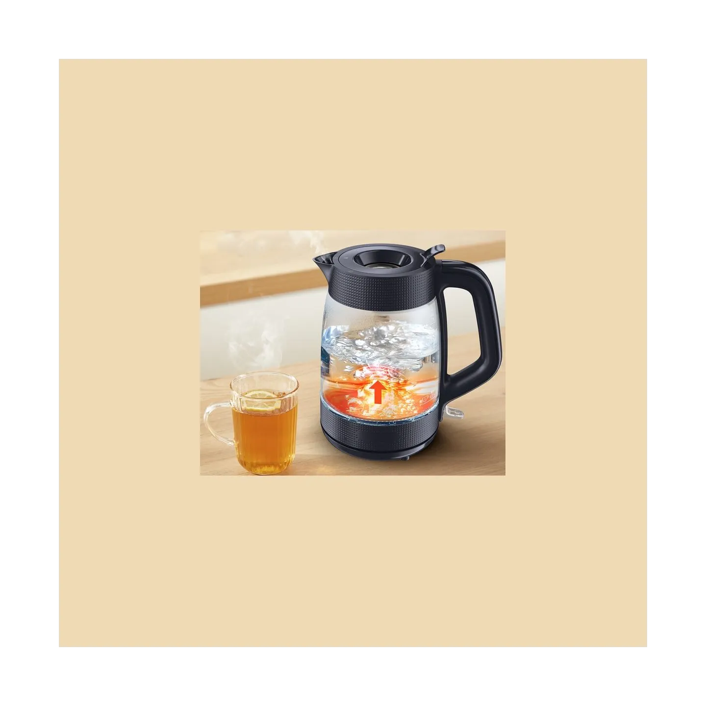 Tefal Kettle | KO2G08E0 | 2000 W | Electric | 1.7 L | Heat-resistant glass | 360° rotational base | Black/Transparent