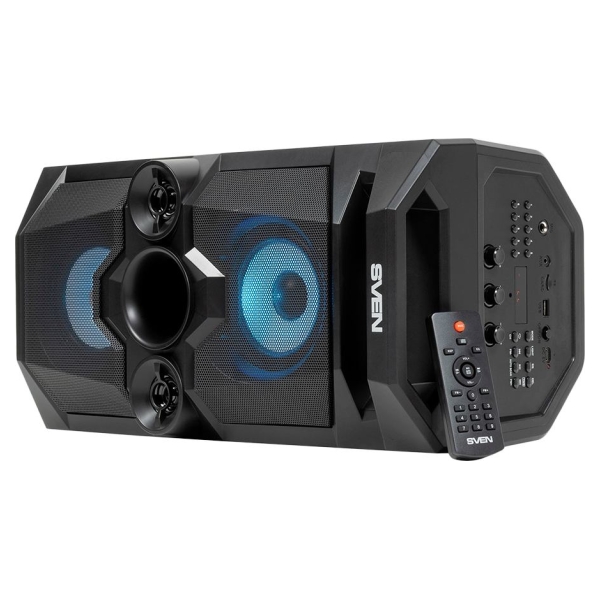Sven PS-655 2x25W; LED display; TWS; FM radio; AUX; USB/SD-card support;Lighting; Microphone input (karaoke); Remote Control; Bu