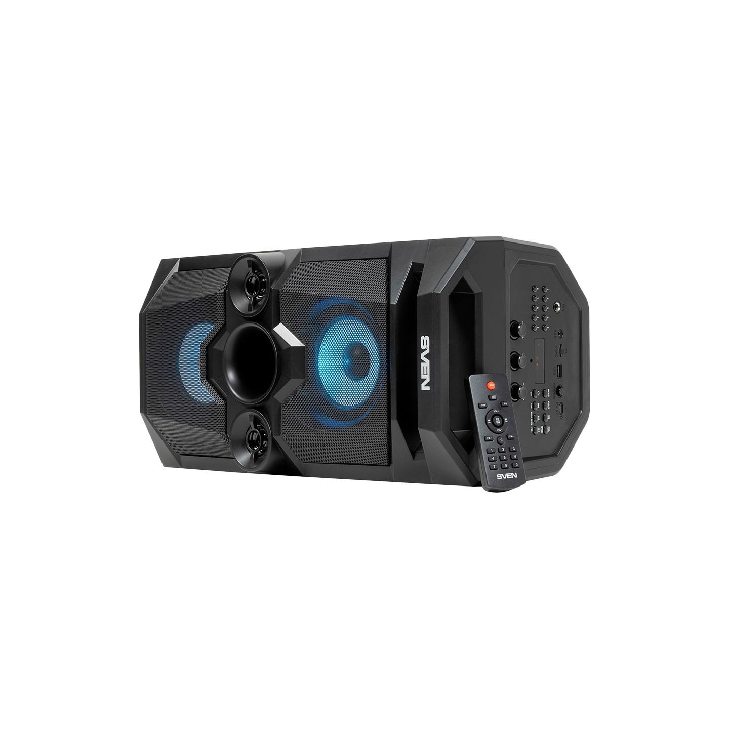 Sven PS-655 2x25W; LED display; TWS; FM radio; AUX; USB/SD-card support;Lighting; Microphone input (karaoke); Remote Control; Bu