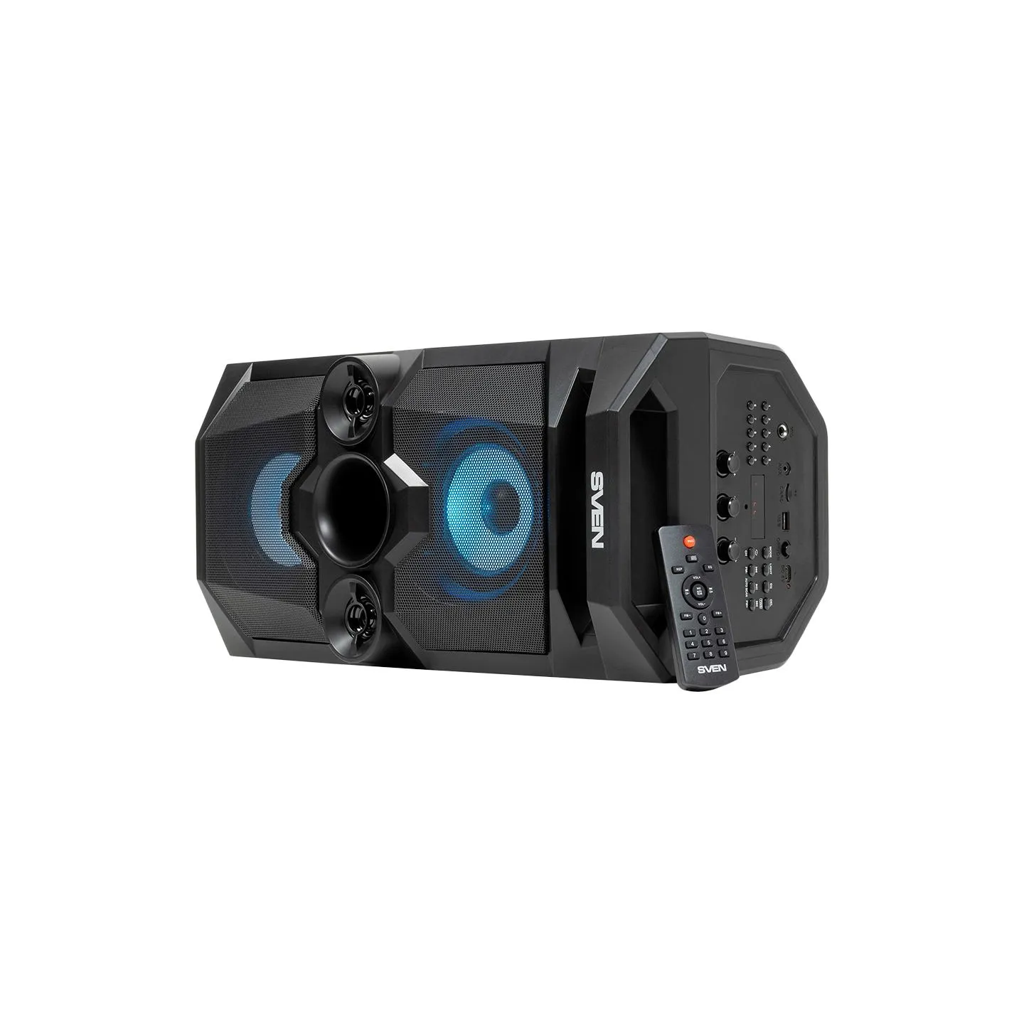 Sven PS-655 2x25W; LED display; TWS; FM radio; AUX; USB/SD-card support;Lighting; Microphone input (karaoke); Remote Control; Bu