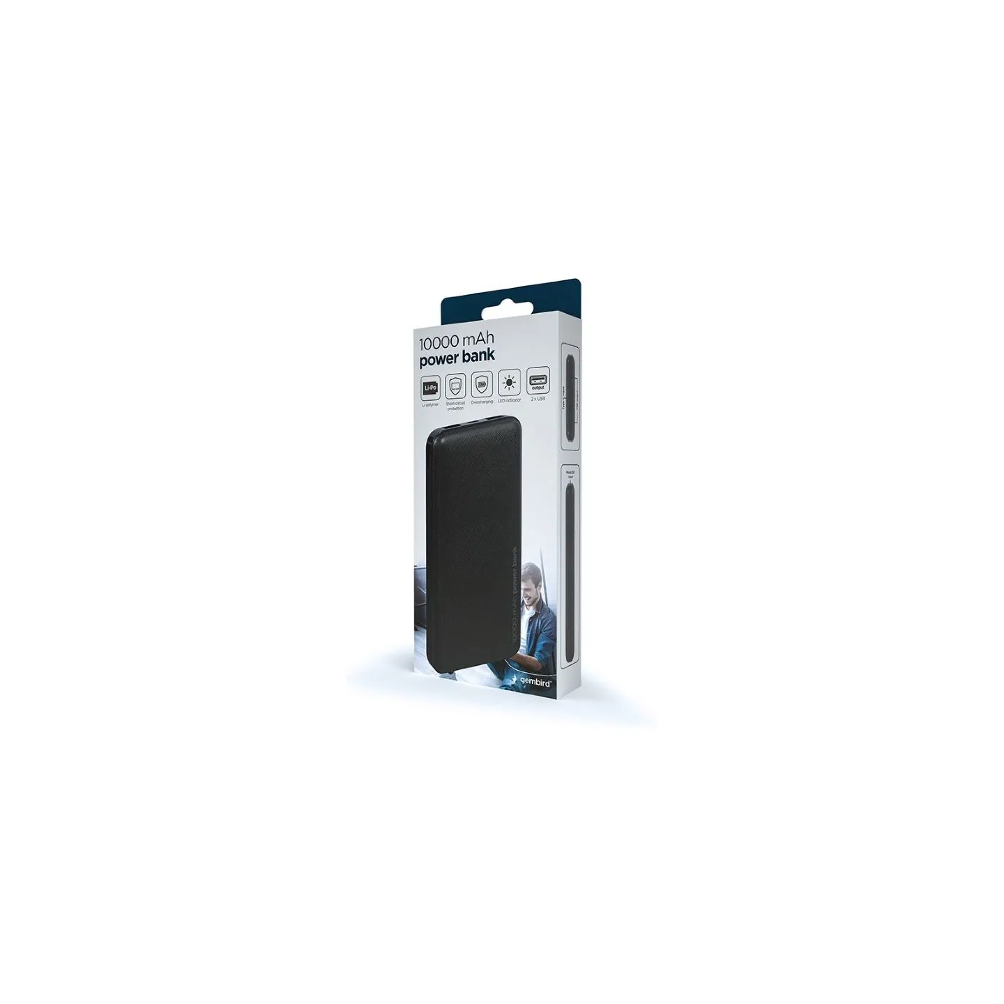 Gembird | Power Bank | PB10-02 | 10000 mAh | 2 x USB-AF | Black
