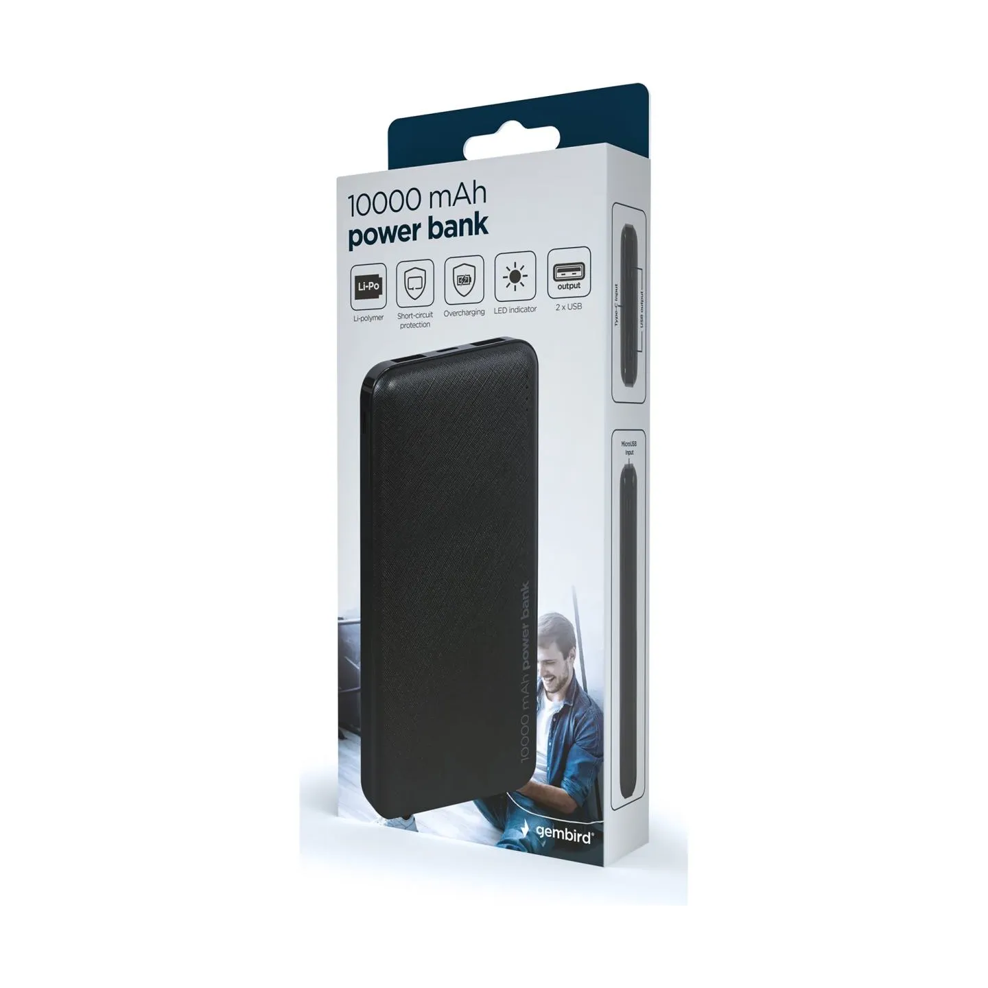 Gembird | Power Bank | PB10-02 | 10000 mAh | 2 x USB-AF | Black