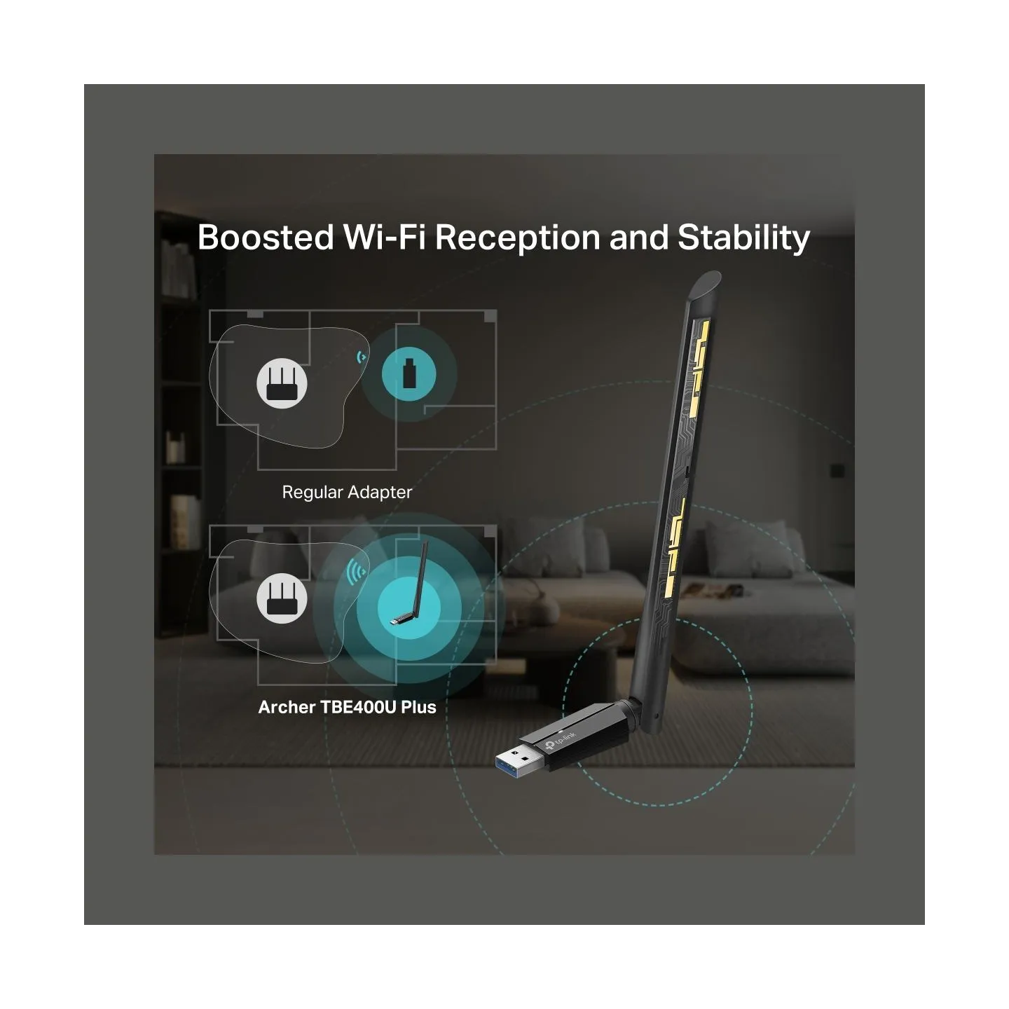 Tp-Link BE6500 Tri-Band Wi-Fi 7 High Gain Wireless USB Adapter | Archer TBE400U Plus | 2.4 GHz, 5 GHz, 6 GHz | 802.11ax | MU-MiM