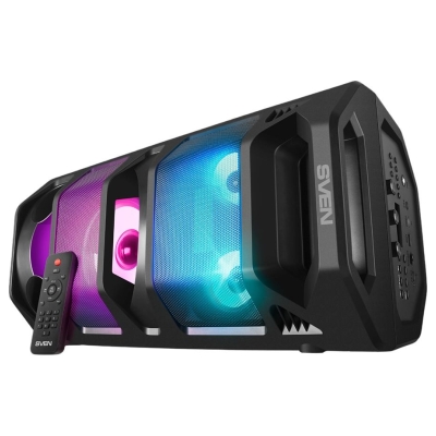 Sven 2.0 portable speaker SVEN PS-670, black, power output 2x32.5W (RMS), TWS, Bluetooth, FM, USB, microSD, LED-display, RC, lit