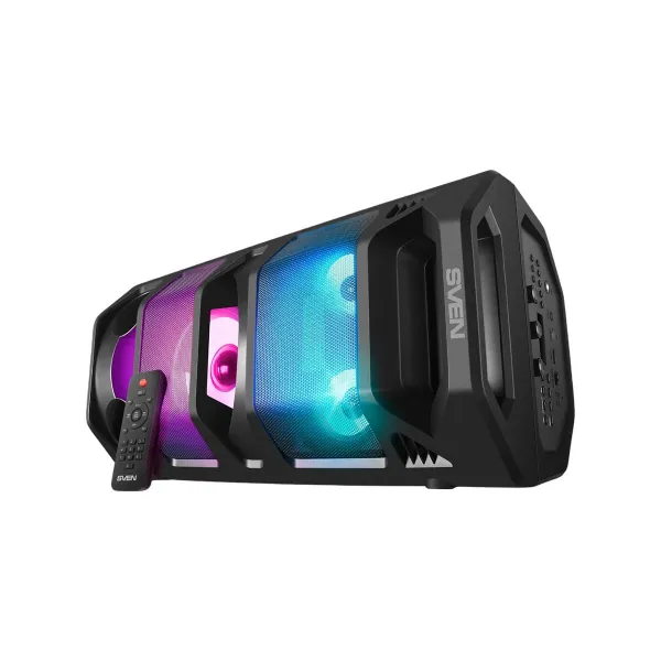 Sven 2.0 portable speaker SVEN PS-670, black, power output 2x32.5W (RMS), TWS, Bluetooth, FM, USB, microSD, LED-display, RC, lit