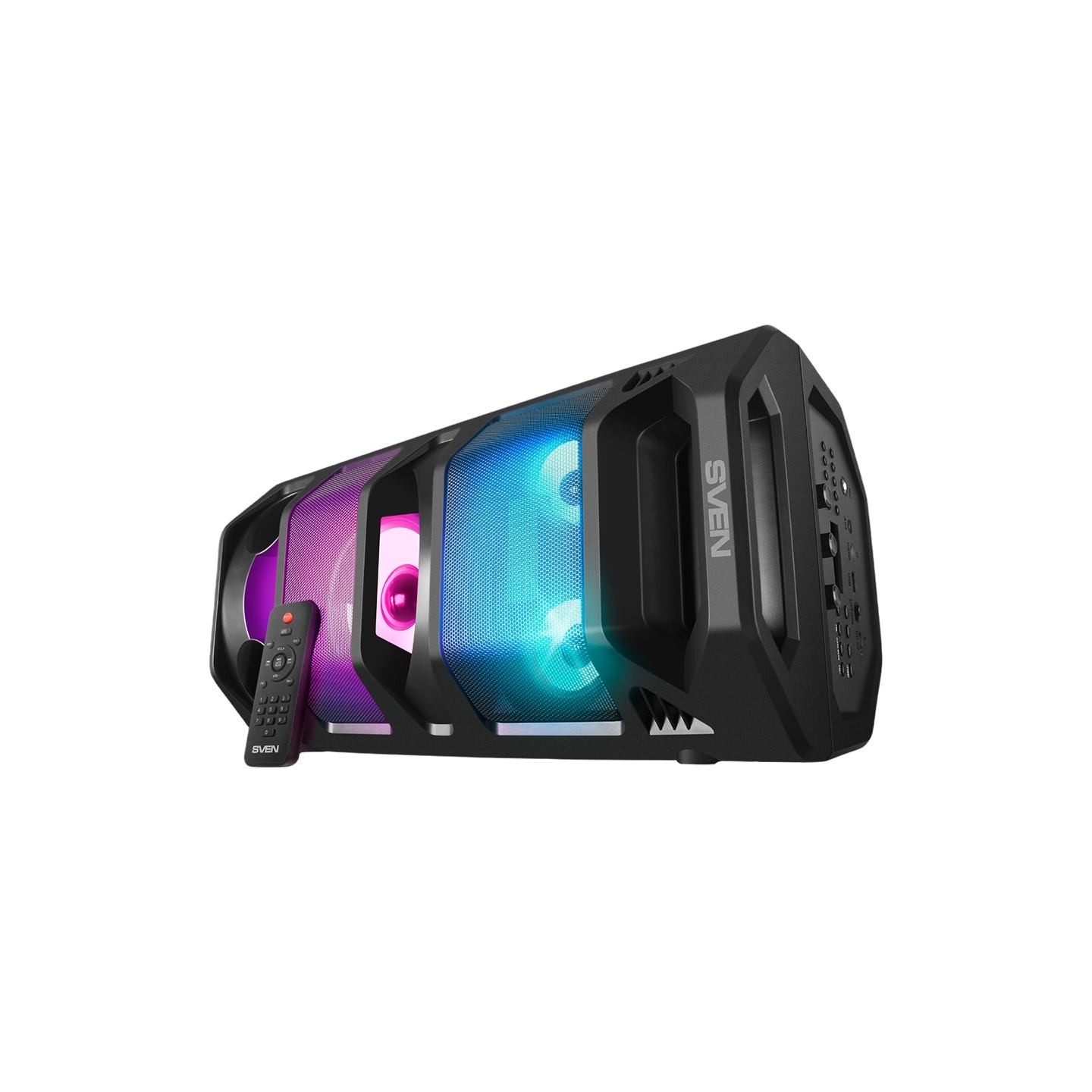 Sven 2.0 portable speaker SVEN PS-670, black, power output 2x32.5W (RMS), TWS, Bluetooth, FM, USB, microSD, LED-display, RC, lit