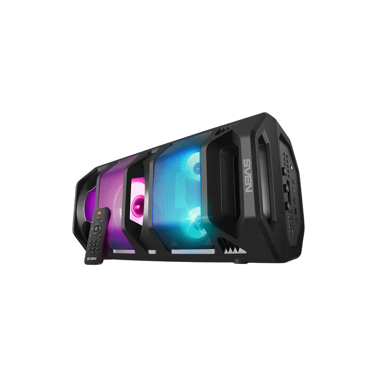 Sven 2.0 portable speaker SVEN PS-670, black, power output 2x32.5W (RMS), TWS, Bluetooth, FM, USB, microSD, LED-display, RC, lit