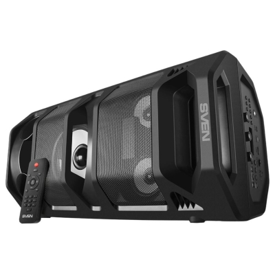 Sven 2.0 portable speaker SVEN PS-670, black, power output 2x32.5W (RMS), TWS, Bluetooth, FM, USB, microSD, LED-display, RC, lit