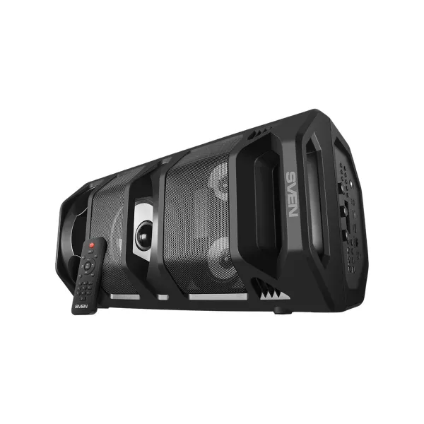 Sven 2.0 portable speaker SVEN PS-670, black, power output 2x32.5W (RMS), TWS, Bluetooth, FM, USB, microSD, LED-display, RC, lit