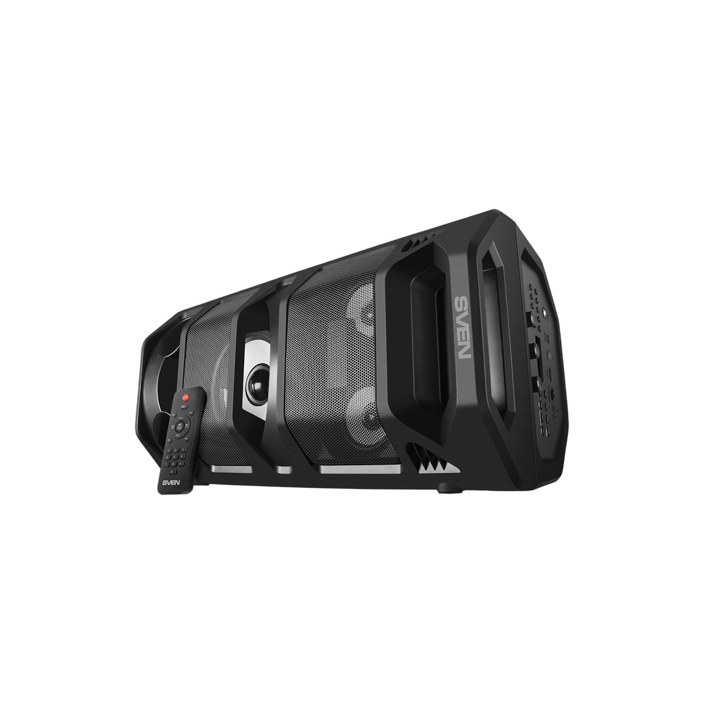 Sven 2.0 portable speaker SVEN PS-670, black, power output 2x32.5W (RMS), TWS, Bluetooth, FM, USB, microSD, LED-display, RC, lit