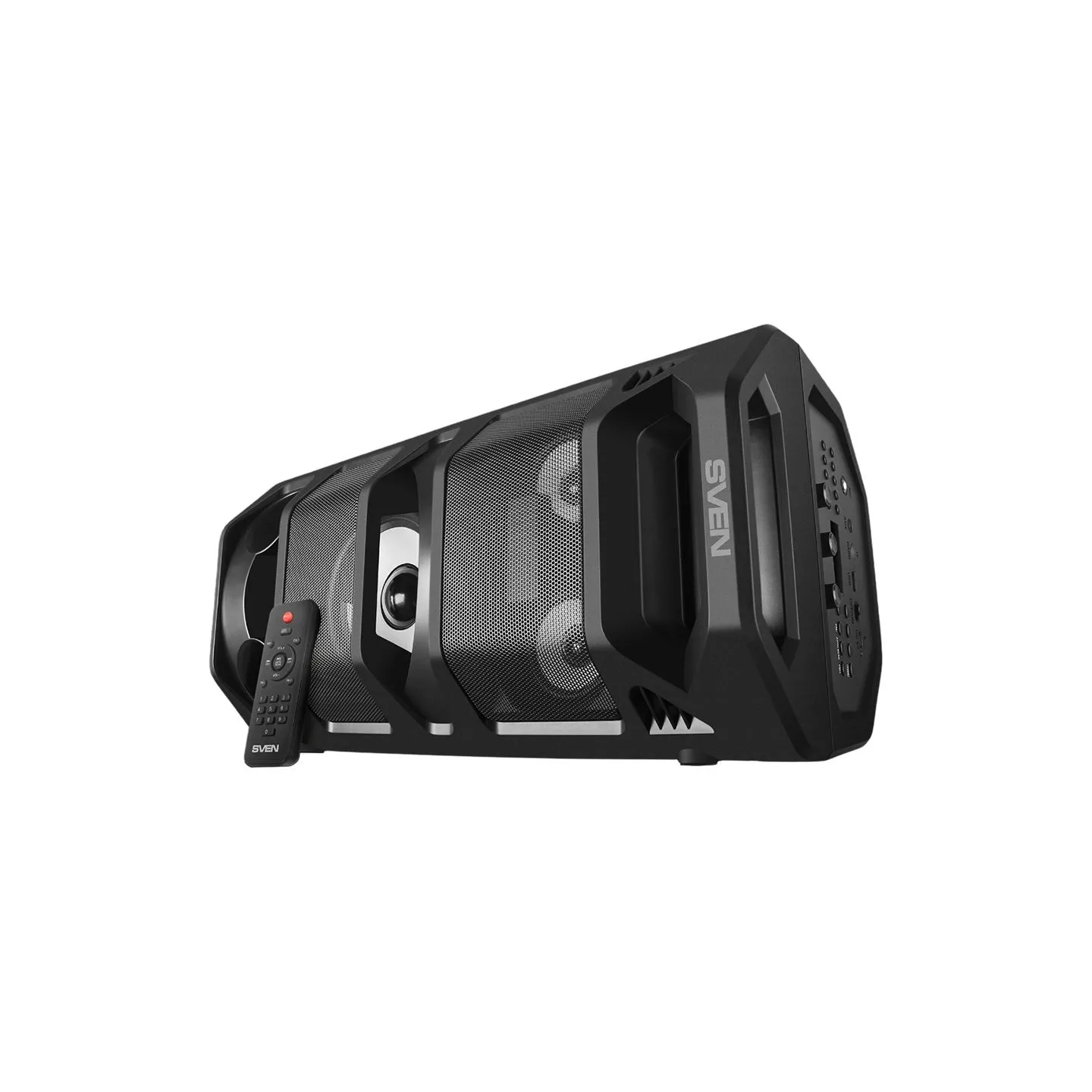 Sven 2.0 portable speaker SVEN PS-670, black, power output 2x32.5W (RMS), TWS, Bluetooth, FM, USB, microSD, LED-display, RC, lit