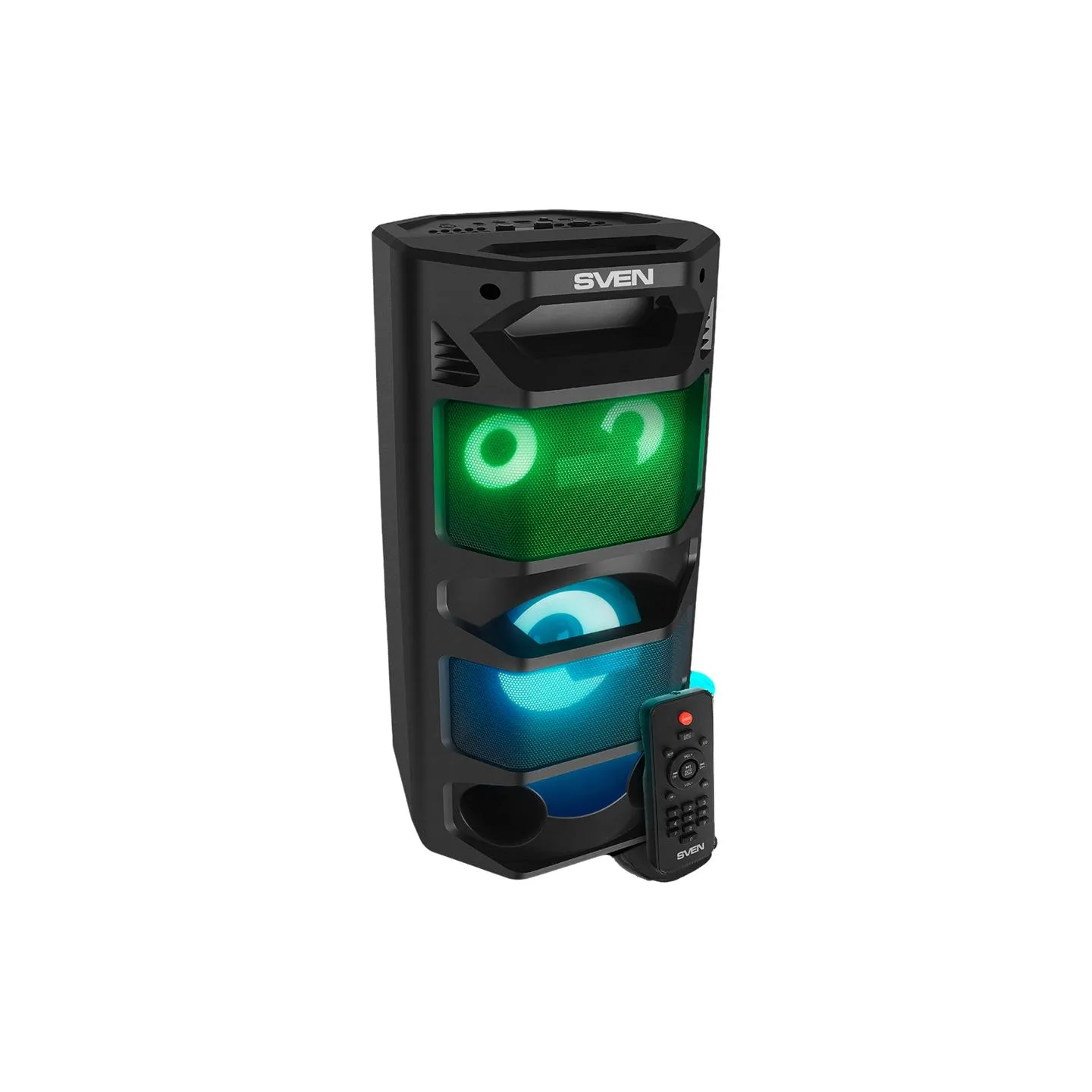 Sven 2.0 portable speaker SVEN PS-670, black, power output 2x32.5W (RMS), TWS, Bluetooth, FM, USB, microSD, LED-display, RC, lit