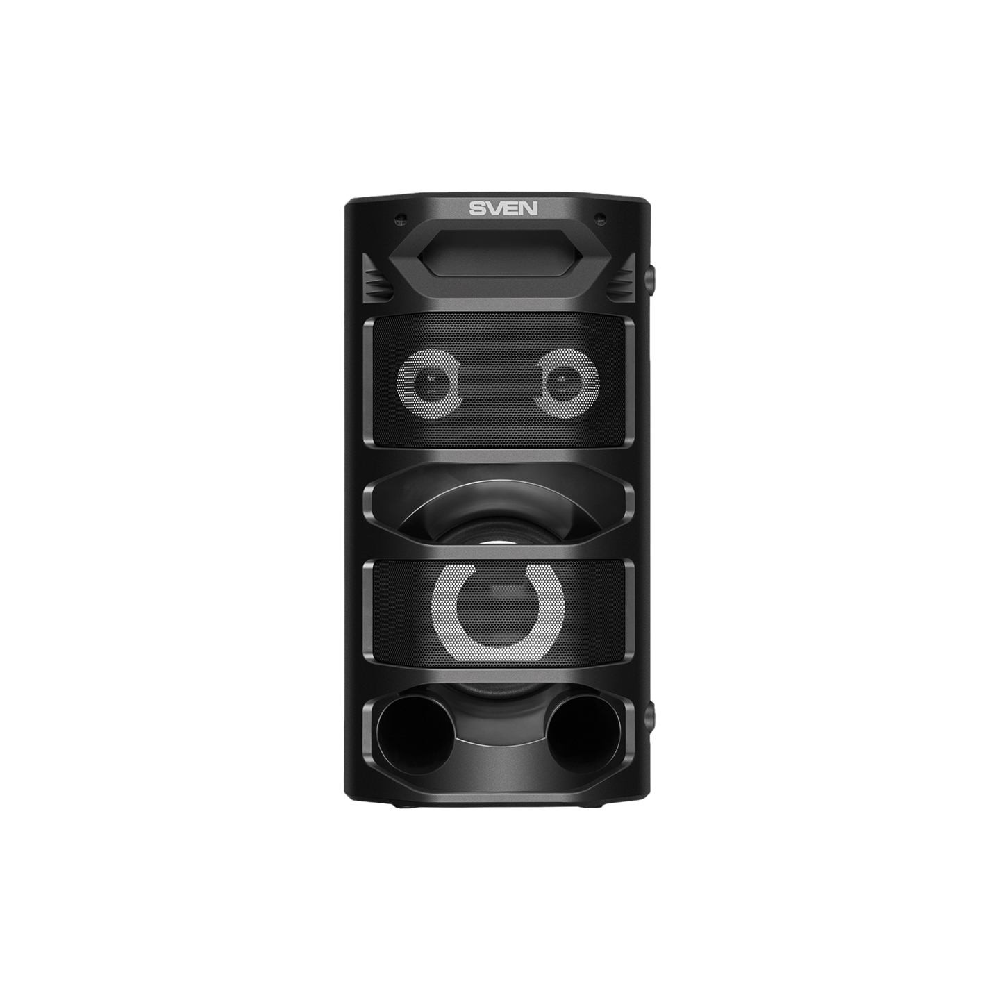 Sven 2.0 portable speaker SVEN PS-670, black, power output 2x32.5W (RMS), TWS, Bluetooth, FM, USB, microSD, LED-display, RC, lit