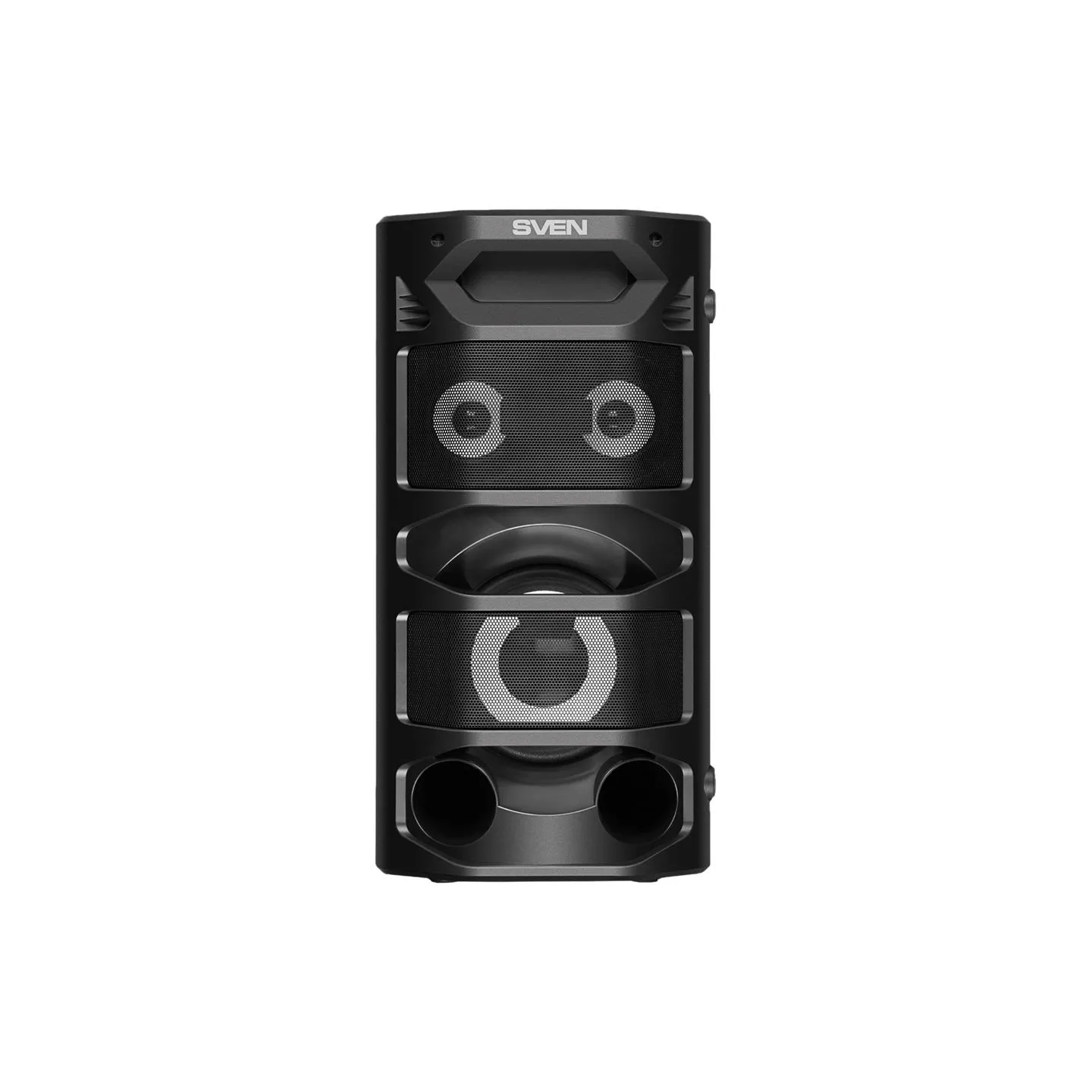 Sven 2.0 portable speaker SVEN PS-670, black, power output 2x32.5W (RMS), TWS, Bluetooth, FM, USB, microSD, LED-display, RC, lit