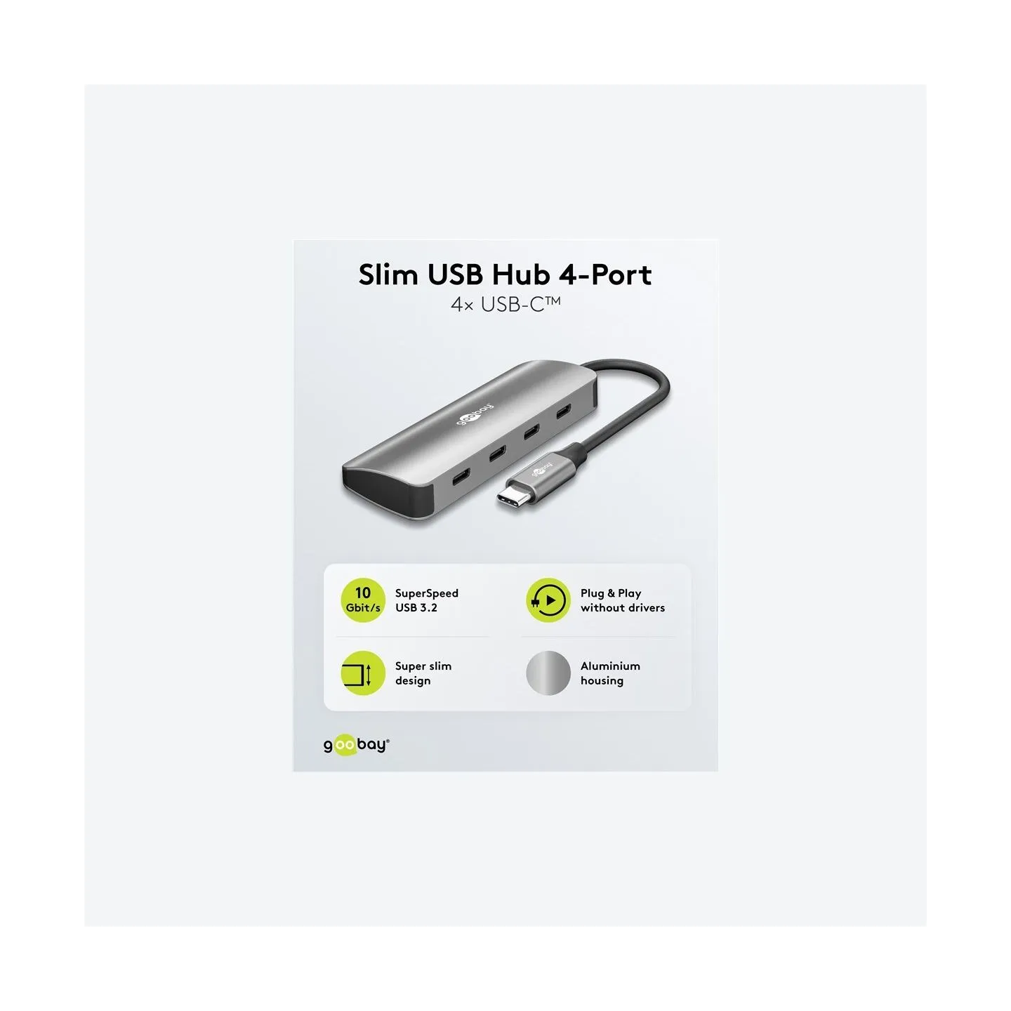Goobay Slim 4-Port USB-Hub, USB-C auf USB-C, 10 Gbit/s, Grey | 76565