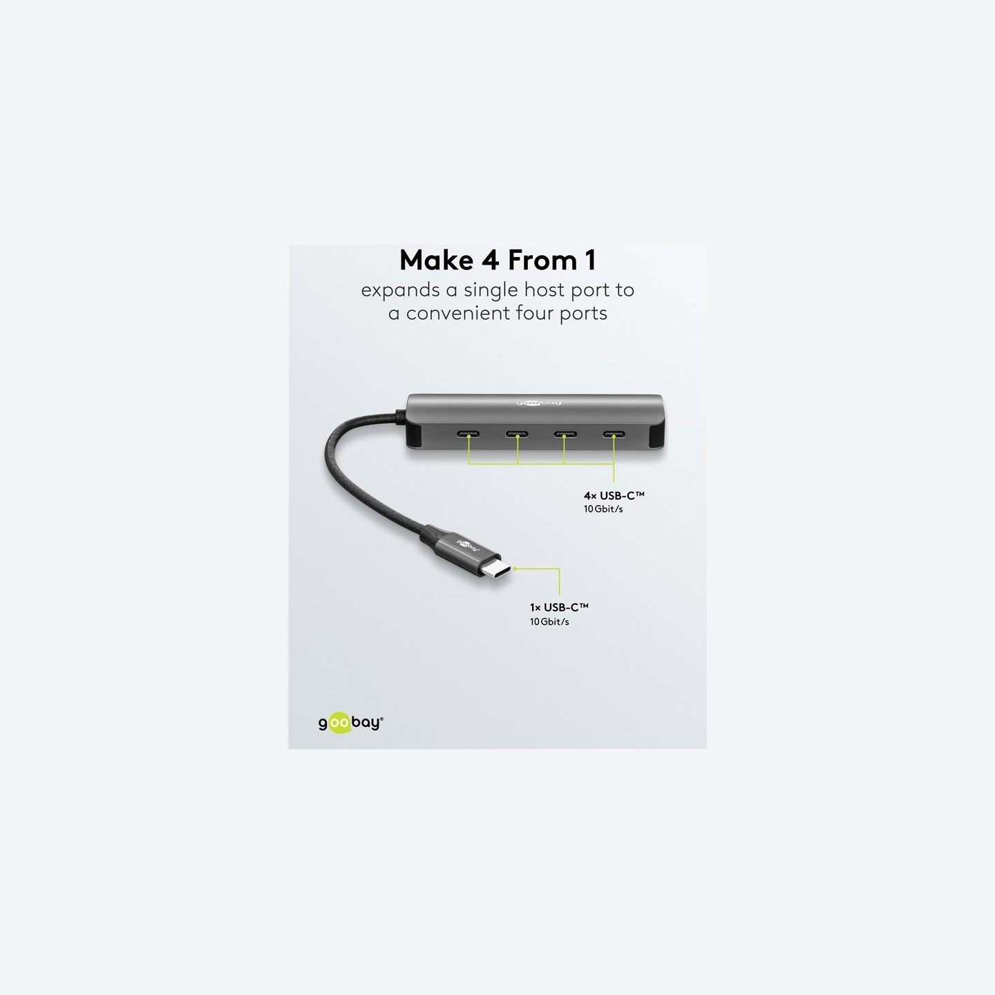 Goobay Slim 4-Port USB-Hub, USB-C auf USB-C, 10 Gbit/s, Grey | 76565