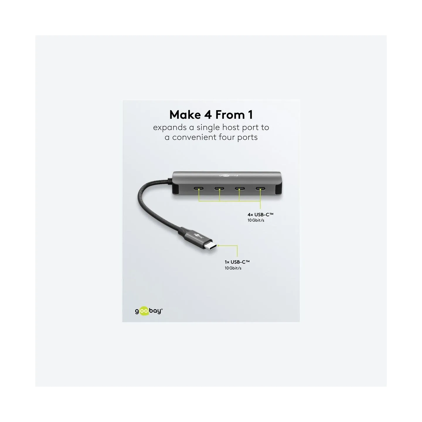 Goobay Slim 4-Port USB-Hub, USB-C auf USB-C, 10 Gbit/s, Grey | 76565