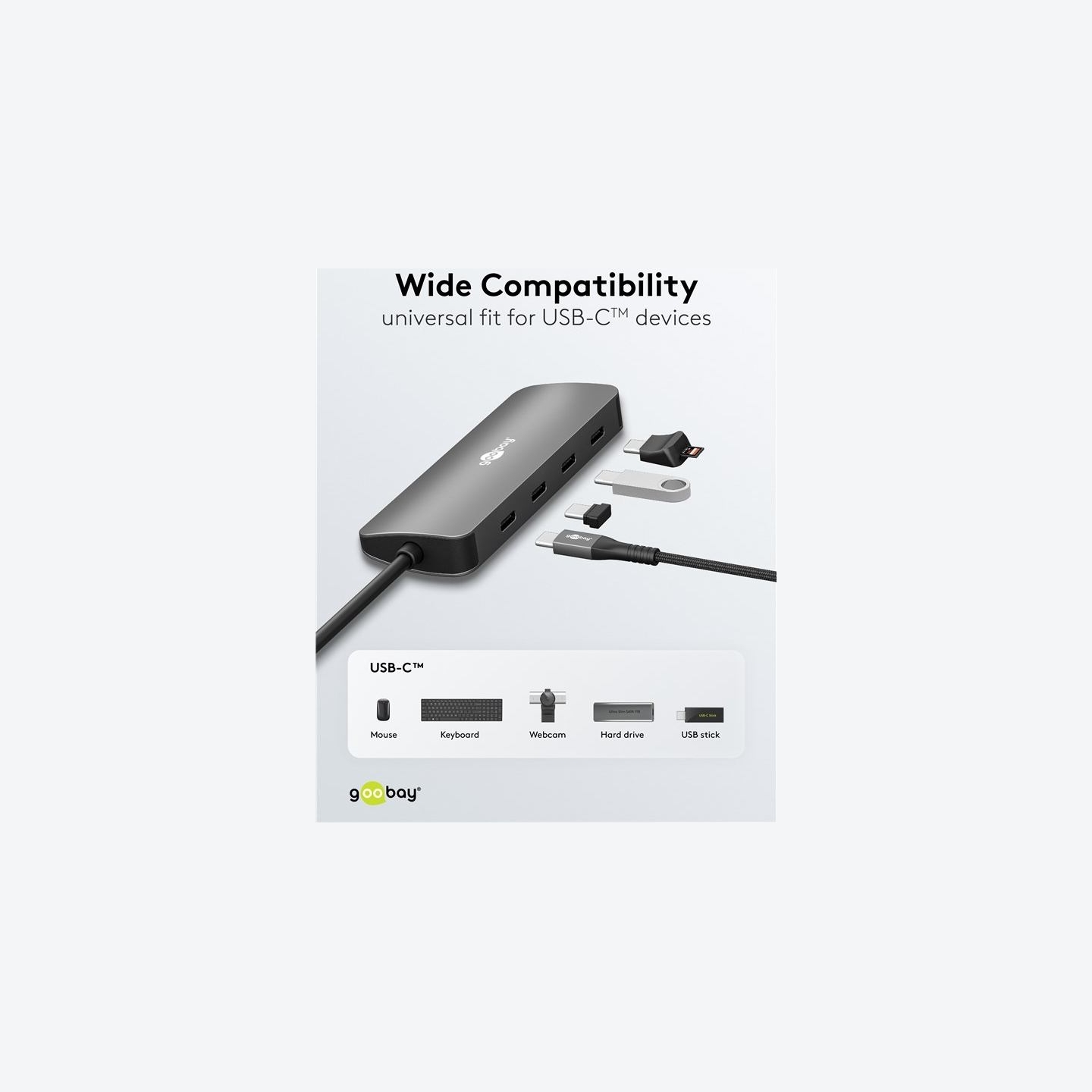 Goobay Slim 4-Port USB-Hub, USB-C auf USB-C, 10 Gbit/s, Grey | 76565