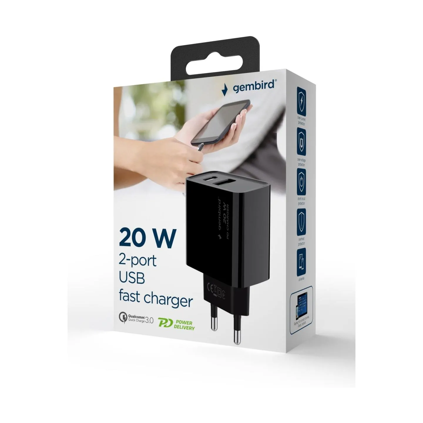 Gembird 2-port 20W USB Fast Charger | TA-UC-PDQC20-01-BK