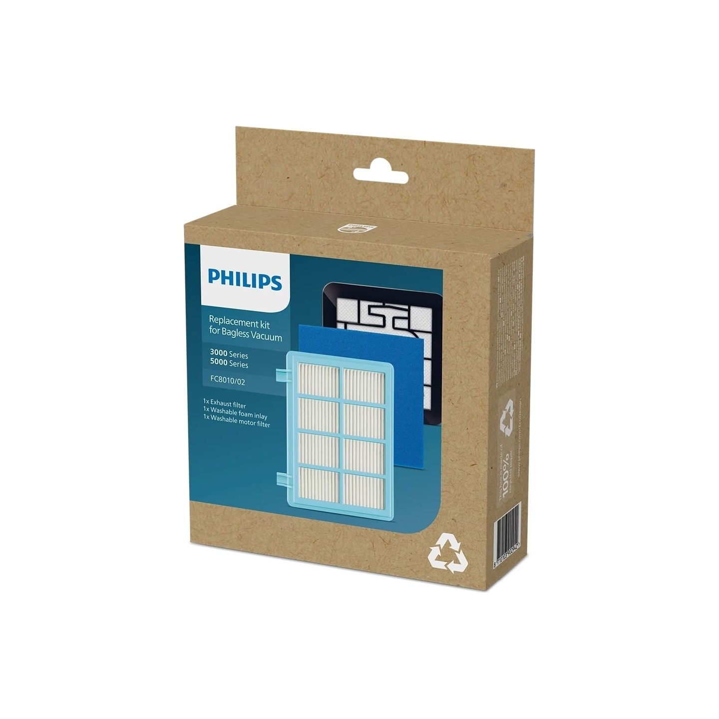 Philips Replacement Kit FC8010/02, Allergy H13 filter replacement kit compatible with Philips PowerPro Compact, PowerPro Active 