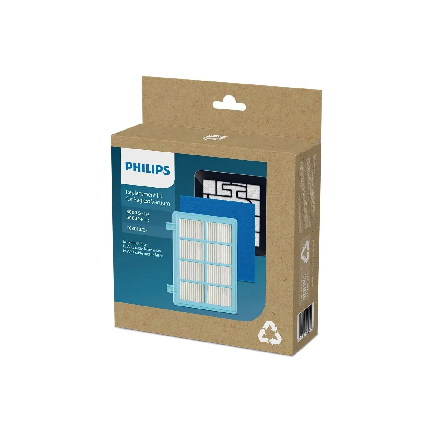 Philips Replacement Kit FC8010/02, Allergy H13 filter replacement kit compatible with Philips PowerPro Compact, PowerPro Active 