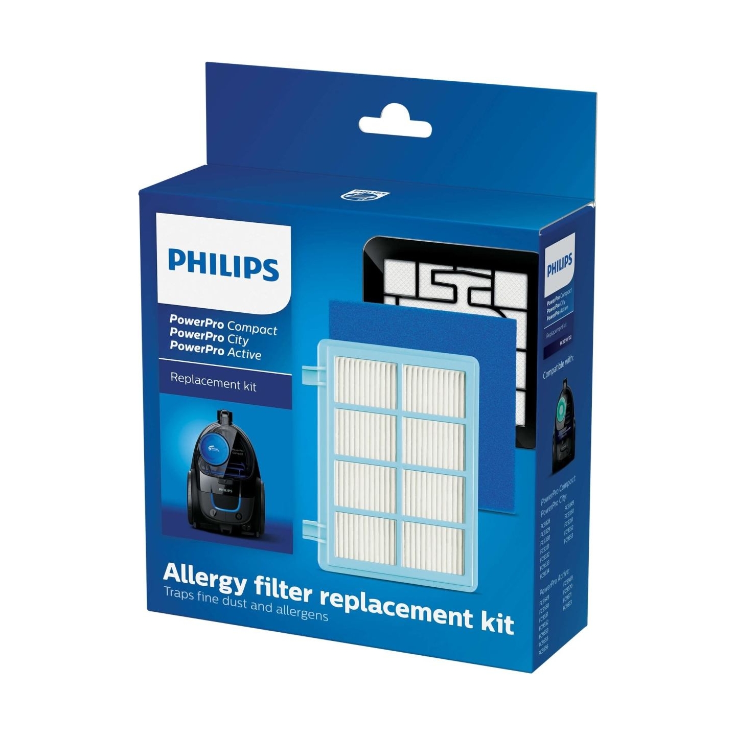 Philips Replacement Kit FC8010/02, Allergy H13 filter replacement kit compatible with Philips PowerPro Compact, PowerPro Active 