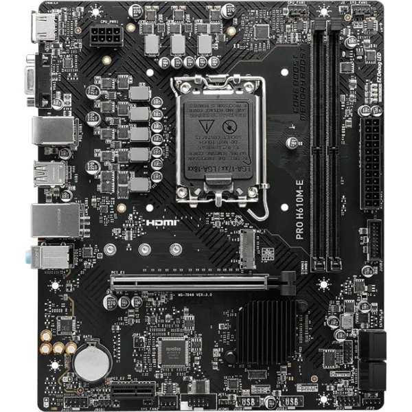 MSI Mainboard|MSI|Intel H610|LGA1700|Micro-ATX|Memory DDR5|Memory slots 2|1xPCI-Express 1x|1xPCI-Express 16x|1xM.2|1x15pin D-sub